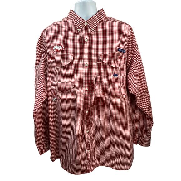 Columbia PFG Super Bonehead Shirt Size XL Arkansas Razorbacks Gingham Check - Picture 1 of 9